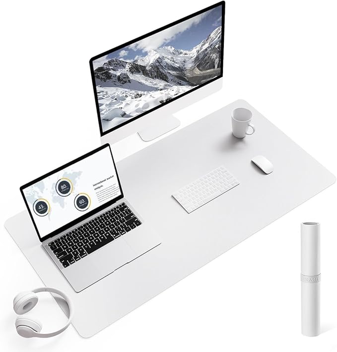 YSAGi Non-Slip Leather Desk Pad L Size, Waterproof Laptop Computer Desk Keyboard Mat, Table Protector Blotter Mat, Large Mouse Pad for Office/Work/Home/Decor(White, 35.4" x 17")