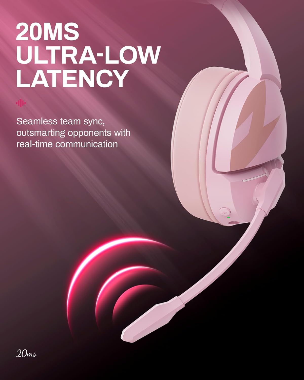 acer Wireless Gaming Headset, PS5 Headset with 2.4GHz for Ps5, Ps4, PC, Switch, Bluetooth 5.3 + 100Hrs Gaming Headphones with Noise Canceling Mic for Laptop, Mobile, Mac, 50mm Drivers (Pink)