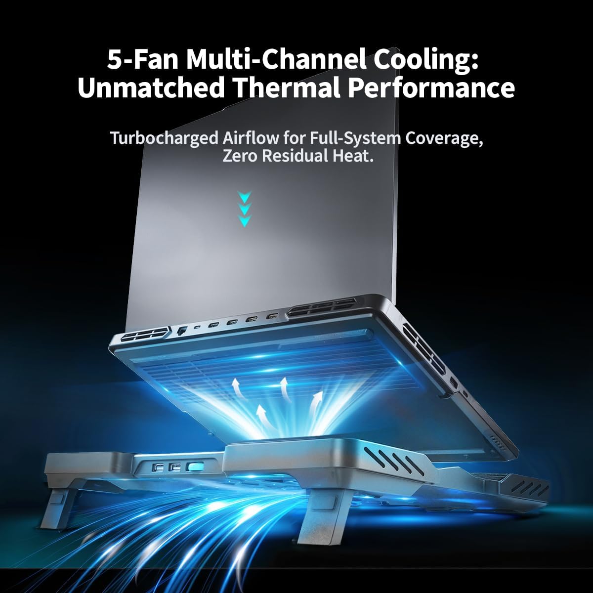 IMMOENUC Laptop Cooling Pad with 5 Fans & Peltier Device Ultra-Quiet Semiconductor Panel Cooler Stand, Adjustable Speed + Stand for 13-19 Inch Laptops (MacBook/Dell/HP) Fast Cooling Notebook