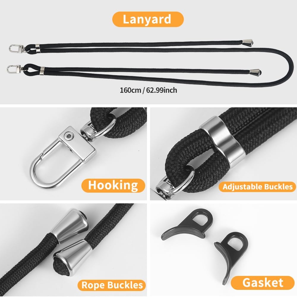 for iPhone 13/14 Case with 62.99 inch Lanyard, Classic Clear&Black Magnetic Phone Case, Drop&Shockproof Protection Cases, Phone Lanyard for Around The Neck, Compatible with Magnet Accessory