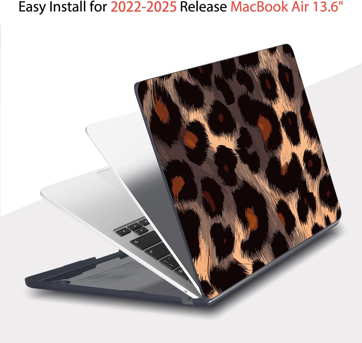 Teryeefi Compatible for 2022-2024 MacBook Air 13.6 inch Case M3 A3113/ M2 A2681, Flowers Hard Shell Case&Keyboard Cover&Type C Adapter for MacBook Air M3 M2 with Touch ID, Leopard Skin Pattern