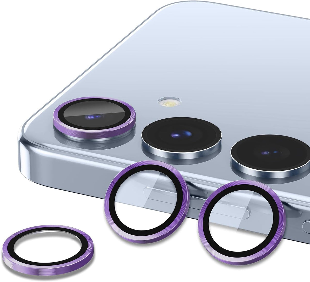 for Samsung Galaxy S25 Plus Camera Lens Protector, Individual Metal Ring Tempered Glass Lens Cover, [Strong Adsorption] Scratch Resistant Ultra-Thin HD Clear Lens Cover, 1 Set-Purple