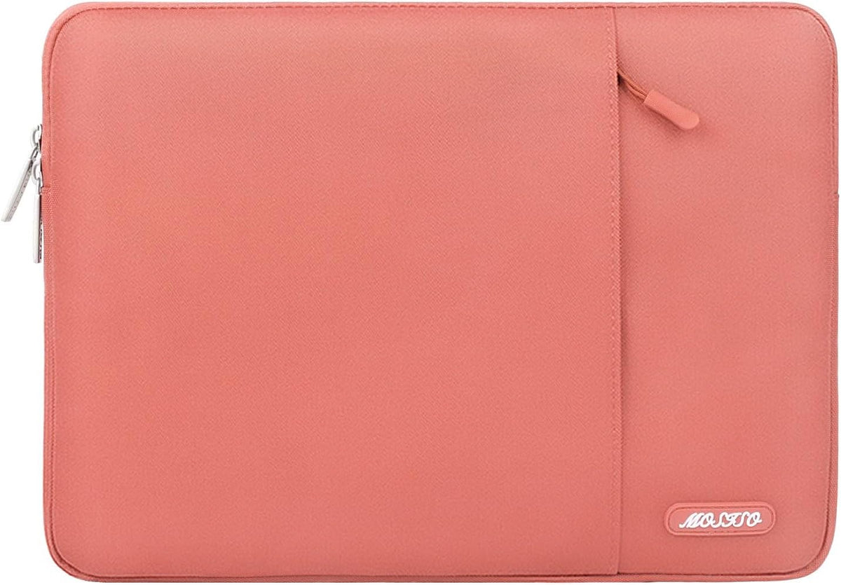 MOSISO Laptop Case 16 inch, 15-15.6 inch Laptop Sleeve Compatible with MacBook Pro 16 M4 M3 M2 M1, HP Acer Dell Lenovo ASUS Notebook, Polyester Vertical Computer Sleeve Bag with Pocket, Coral