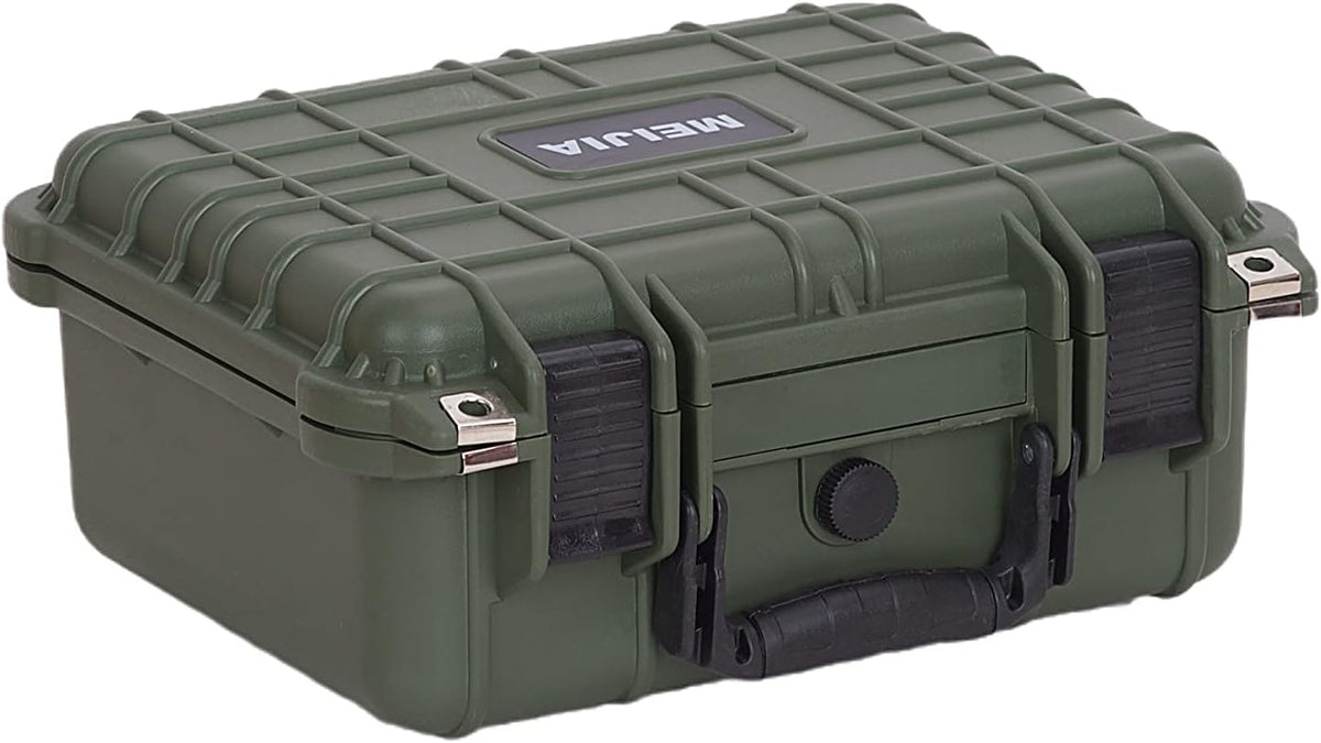 MEIJIA Portable All Weather Waterproof Protective Case,Hard Case,Camera Case With Customized Fit Foam,Fit Use of Drones,Camera,Equipments,Pistols,13.35 x11.63x5.98inches (Green)