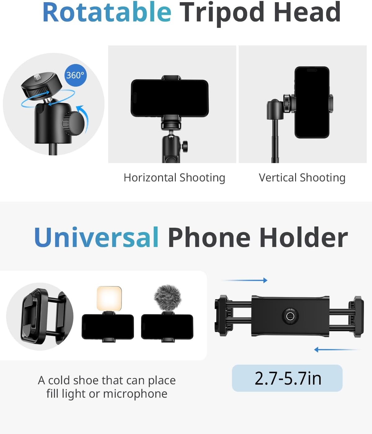 UBeesize Extendable Phone Tripod, Flexible Tripods with Remote, 3 in 1 Selfie Stick with Gopro Mount, iPhone Stand for Recording, Volgging, Live Streaming Fit for Cell Phones, Canon Sony Cameras