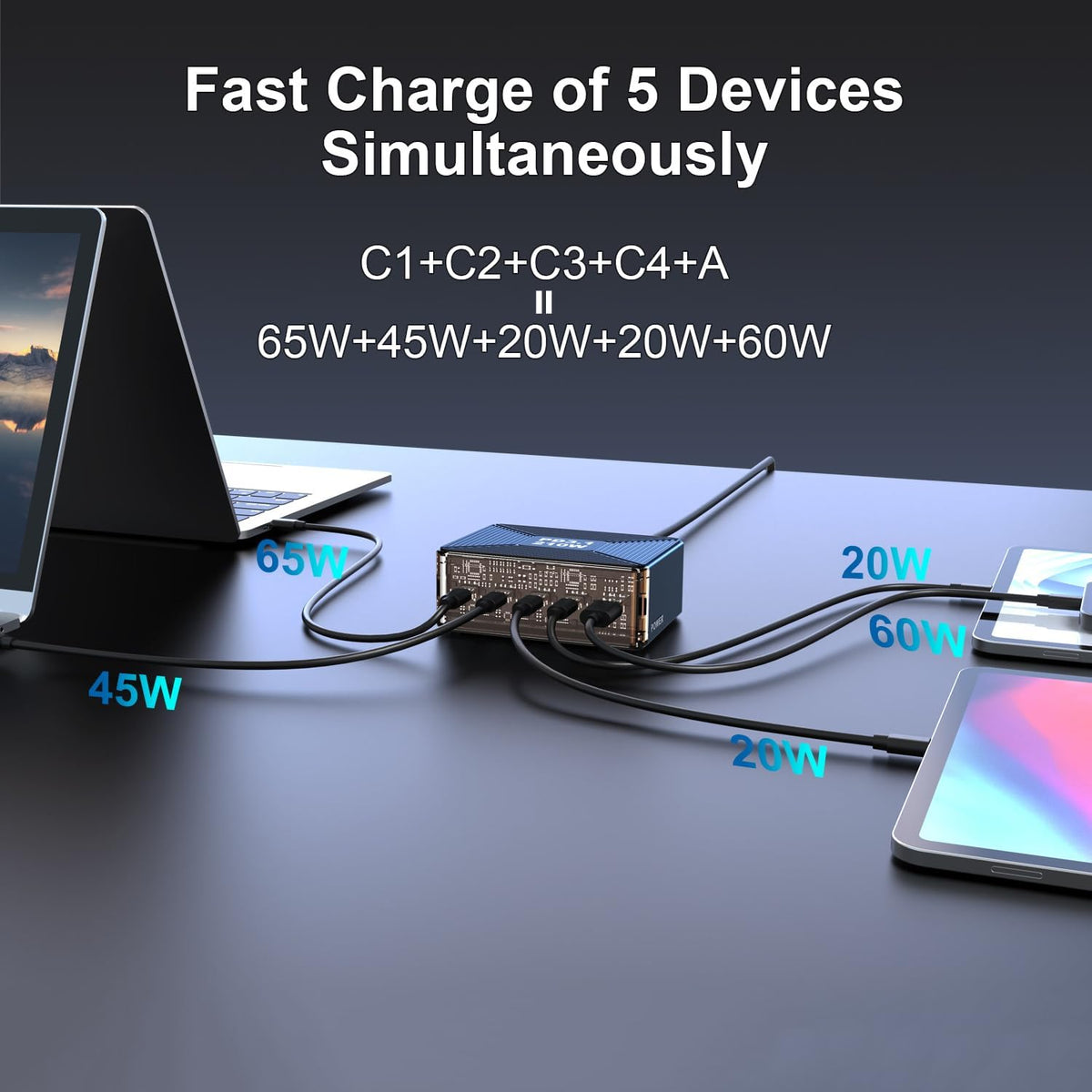 210W USB C Charger, Graaci GaN 5-Port PD3.1 140W 100W PPS Fast Charging Station, Type C Laptop Wall Charger Power Adapter for MacBook Pro/Air M2, iPhone 15 Pro, Galaxy S23 Ultra, Pixel 8, Steam Deck