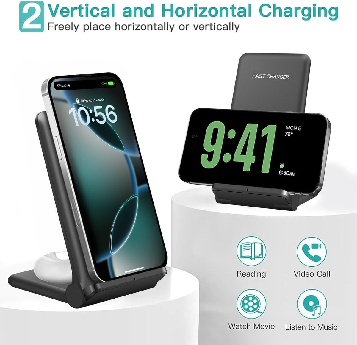 25W Wireless Charger,Foldable 2 in 1 Wireless Charging Station for Apple iPhone 16/16 Pro/15/14/13/12/11/Plus/SE/X/Airpods,PDKUAI 15W Fast Dual Wireless Induction Charge Stand for Samsung/LG