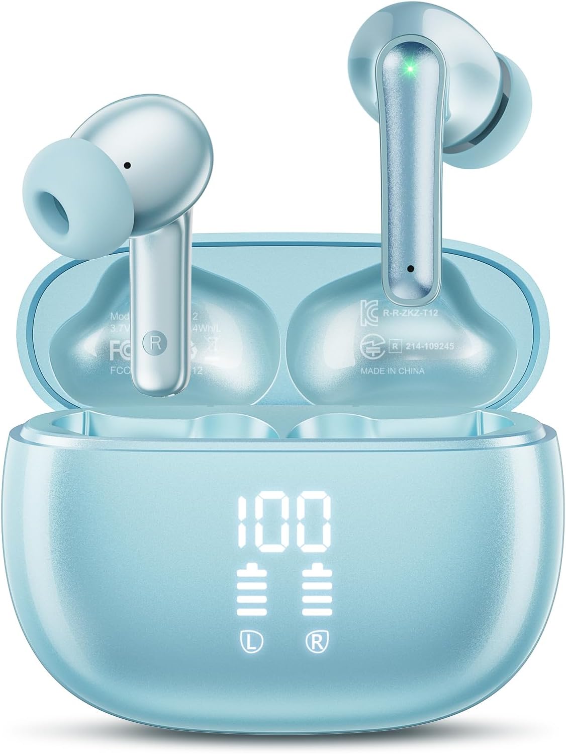 Wireless Earbuds, Bluetooth Ear Buds Headphones with LED Charging Case, Deep Bass Stereo Sound, 40 Hours Playtime, IP7, Lightweight in-Ear Earphones for iPhone Android Sports Workout