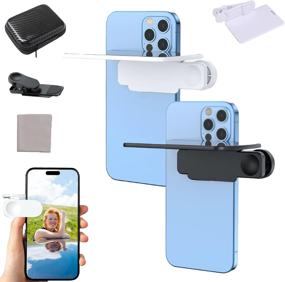 Mirror Effect Lens - Capture Stunning Reflections Instantly, Smartphone Camera Mirror Reflection Clip Kit, Adjustable Angle Mobile Phone Camera Mirror Clip for Outdoor Travel Photography (2Set-Mix)
