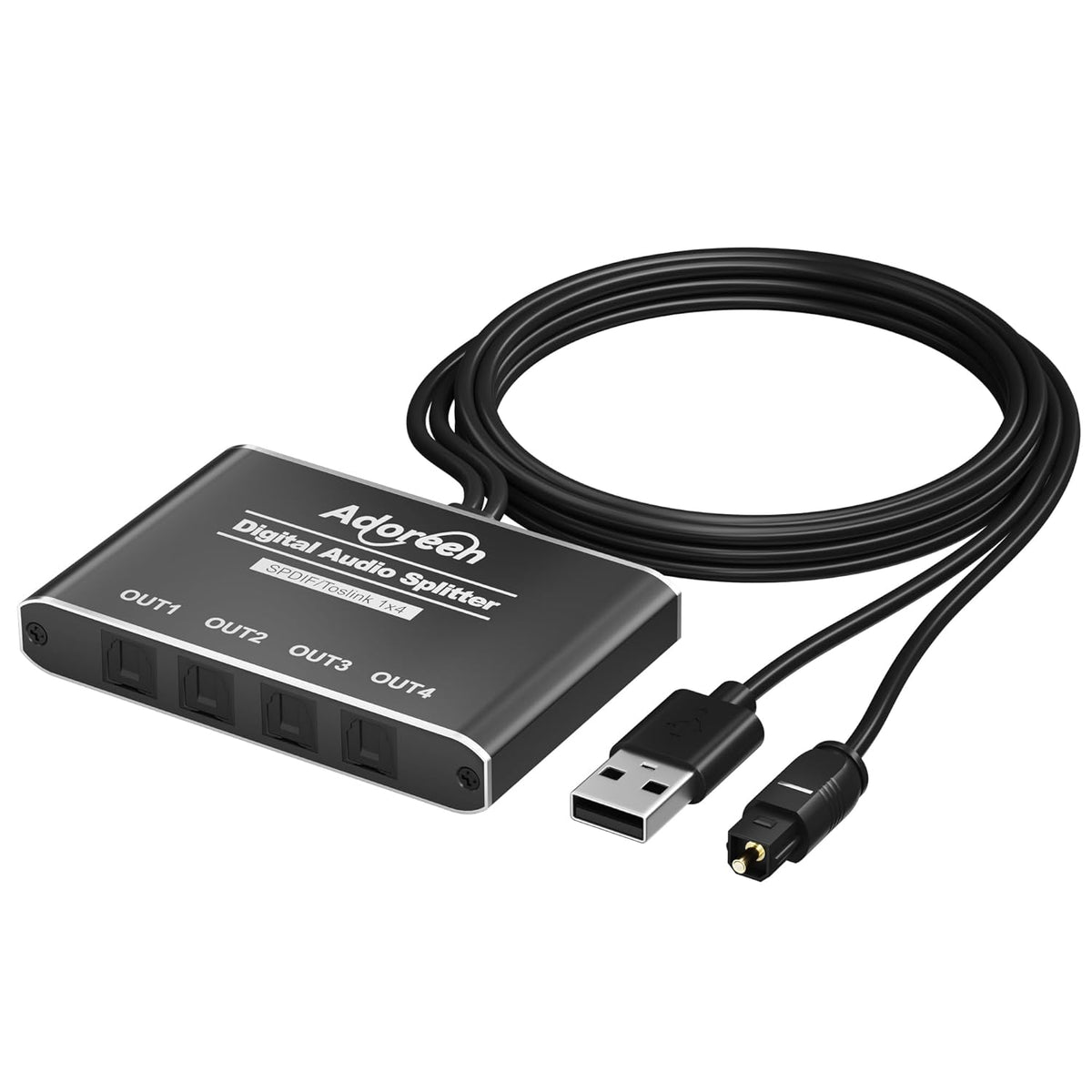 Adoreen 4 1 4 LPCM 2.0, PCM, Dolby, 5.1 Way Digital Optical Audio Splitter In Out Active Toslink SPDIF Fiber Optic