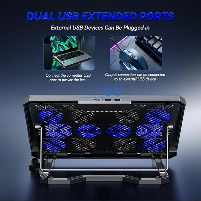 Laptop Cooling pad for Hp HP 242 G1 Gaming laptops Laptop Cooler with 8 Fan Adjustable Speed 5-Level Height Adjustment Mute Silent2 USB-A PortBuilt-in Phone Stand