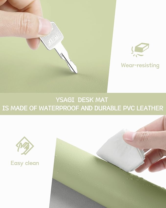 YSAGi Non-Slip Leather Desk Pad L Size, Waterproof Laptop Computer Desk Keyboard Mat, Table Protector Blotter Mat, Large Mouse Pad for Office/Work/Home/Decor(Matcha Green, 35.4" x 17")