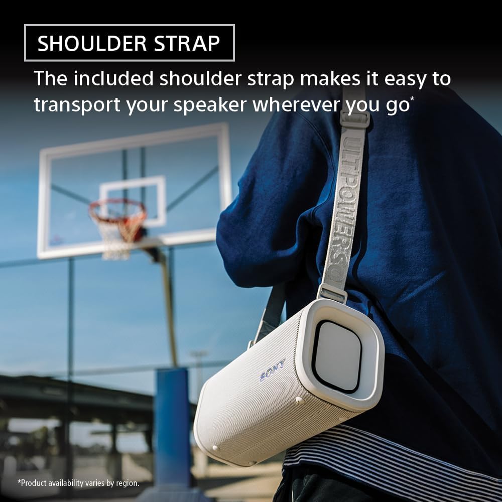 Sony ULT Field 5 Wireless Portable Bluetooth Speaker, IP67 Waterproof, Dustproof, and Rustproof with Enhanced Bass, 25 Hour Battery, 360° Party Light, and Shoulder Strap (SRSULT50W), Off White