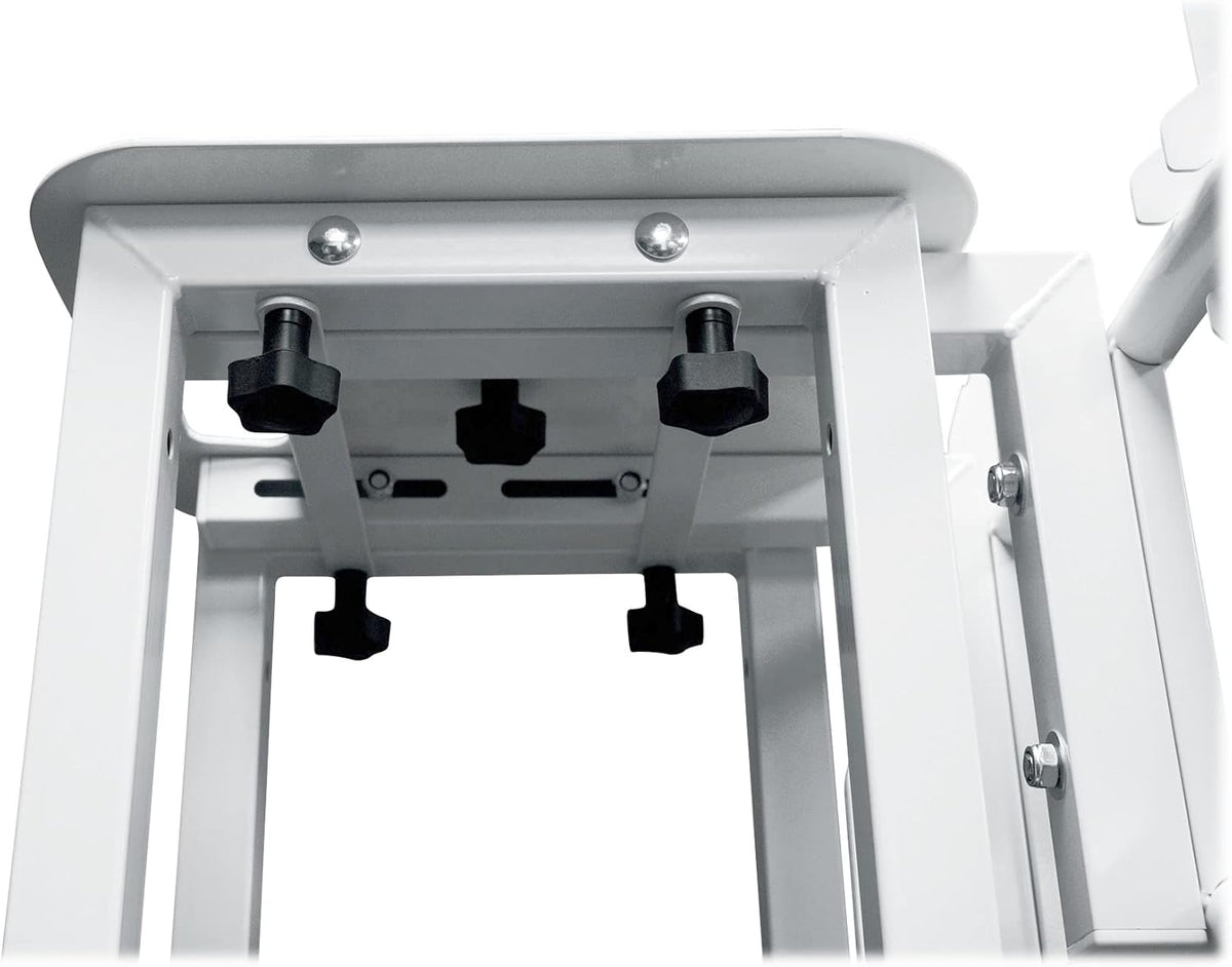 Rockville RTP33-TV Pro White Totem Stand 220 lbs DJ Speaker/Lighting/TV Mount, Detachable TV Mount, Adjustable 39-69 inch Height, Black/White Scrims, for DJs and Event Planners