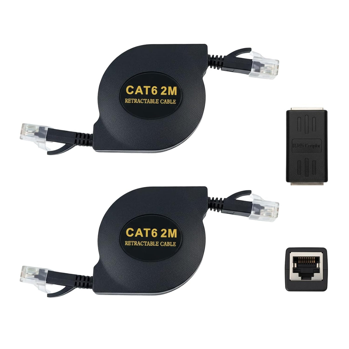 6.6FT CAT6 RJ45 RJ45 10Gbps 2-Pack Retractable Ethernet Cable with Connector Port - High-Speed Cable with Flexible