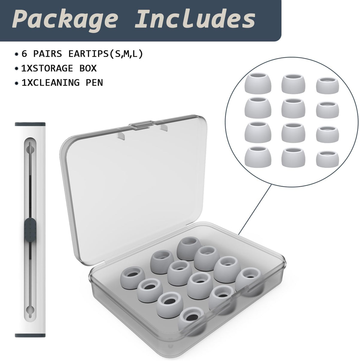 6 Pairs Replacement Eartips for Samsung Galaxy Buds Pro Headphones, Silicone Tips Earbuds Eartips Set, L/M/S Earplug Replacement Accessories (Silver, with Pen)
