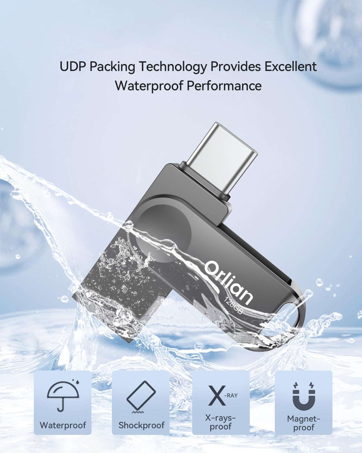 128GB USB C Flash Drive, Dual Drive USB 3.0 and Type C Thumb Drive Up to 110MB/s Read Metal Waterproof Swivel Design Portable for PC Laptop Tablet Android Smartphone iPhone 15 and More, Gray