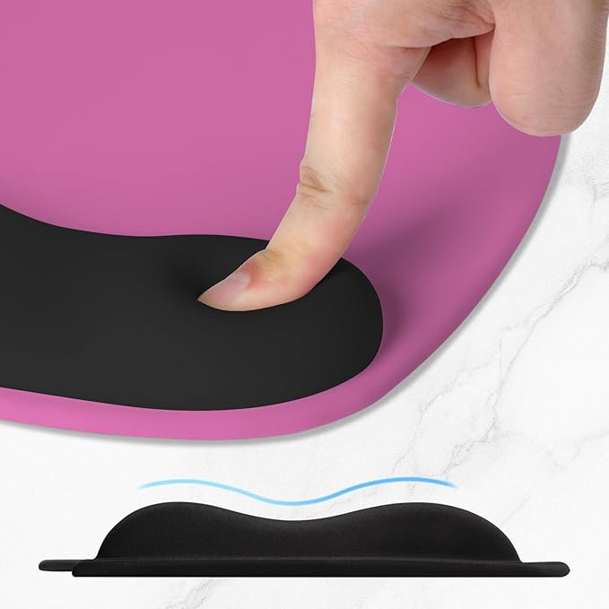 ITNRSIIET Ergonomic Mouse Pad, Cushioned Gel Wrist Rest, Non-Slip Base, Smooth Surface, Cute Multi-Color, 9.5 x 8.2 in, Black-Pink Contrast