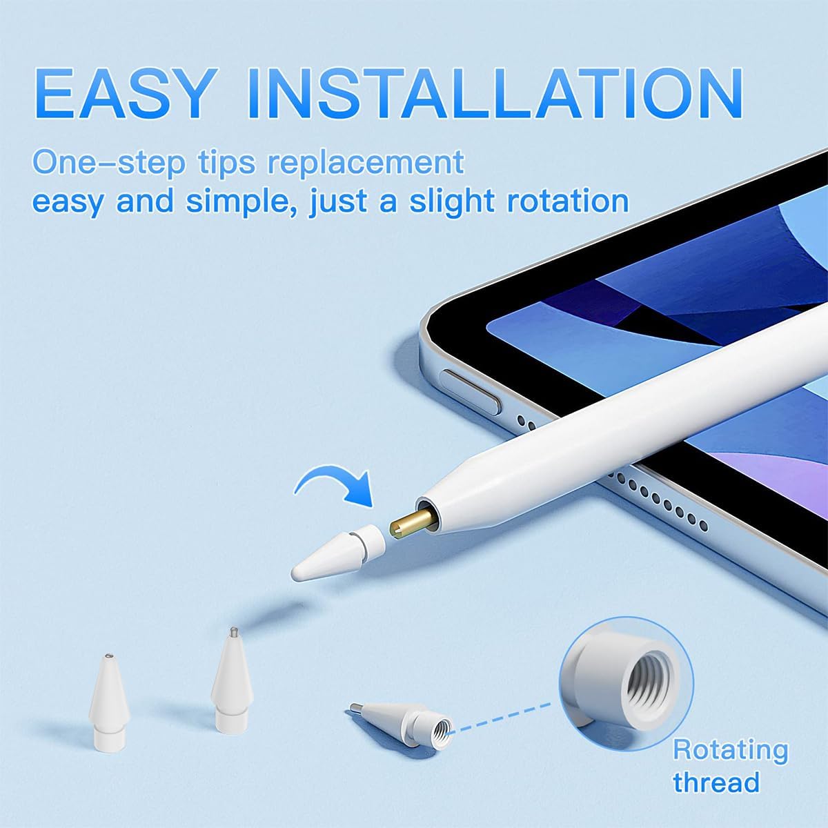 UPDENI Replacement Pencil Tips for Apple Pencil Tips,fine piont Pencil nibs fit for Apple 2nd 1st Gen USB-C,and Logitech Crayon Digital Pencil,iPod Pro Pencil 4 Pack Blue