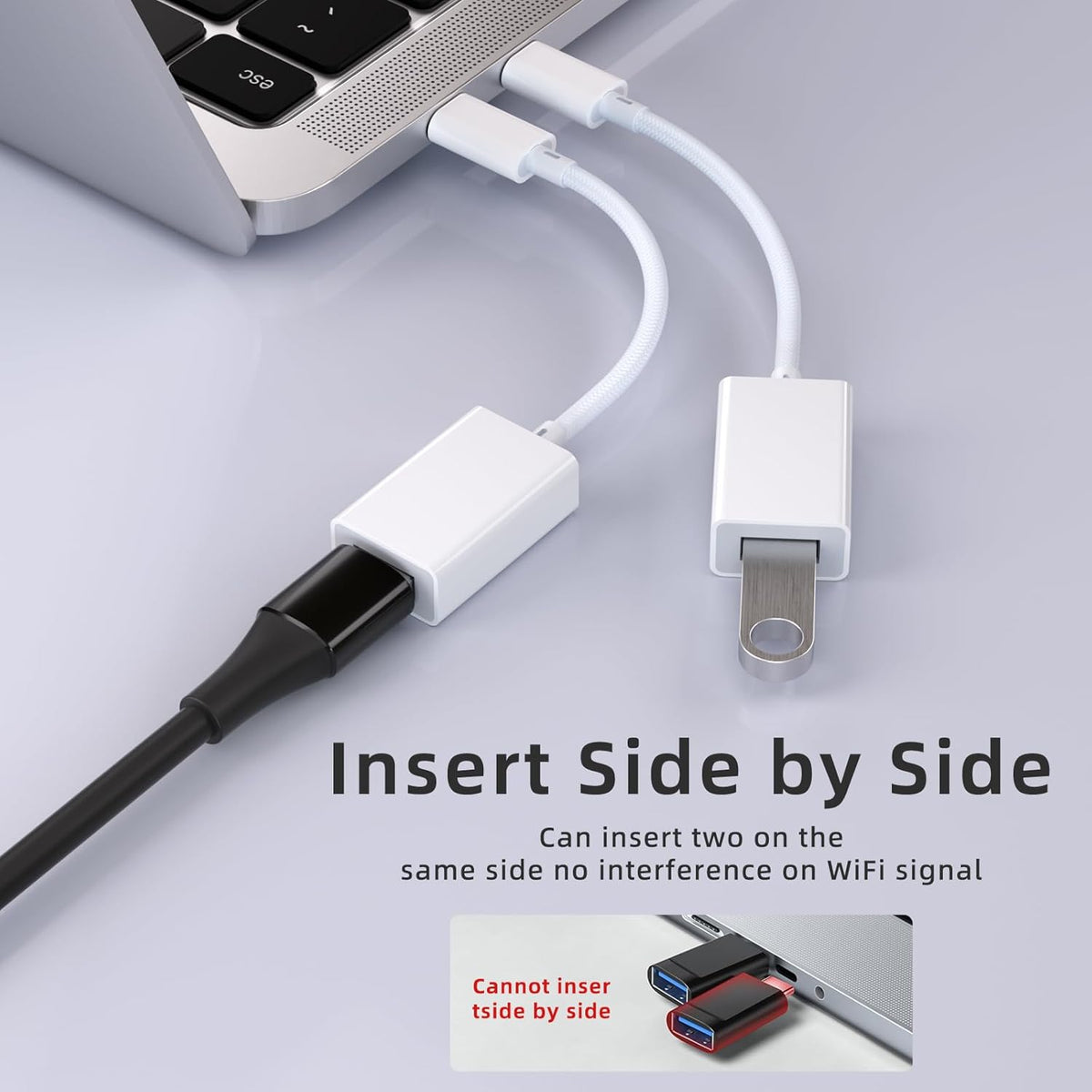 USB C to USB 3.0 Adapter [2 Pack], USB C Male to USB Female OTG Cable Thunderbolt3 to USB Adapter Compatible with MacBook Pro/Air, iPhone 16 Pro Max/16 Plus/16/15, Galaxy S24/S23/S22/S21
