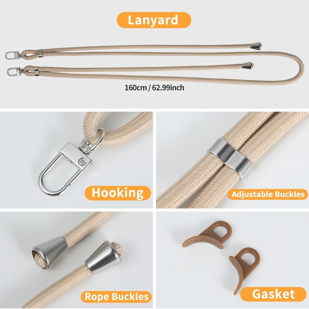 for iPhone 16 Pro Case with 62.99 inch Lanyard, Classic Clear&Brown Magnetic Phone Case, Drop&Shockproof Protection Cases, Phone Lanyard for Around The Neck, Compatible with Magnet Accessory