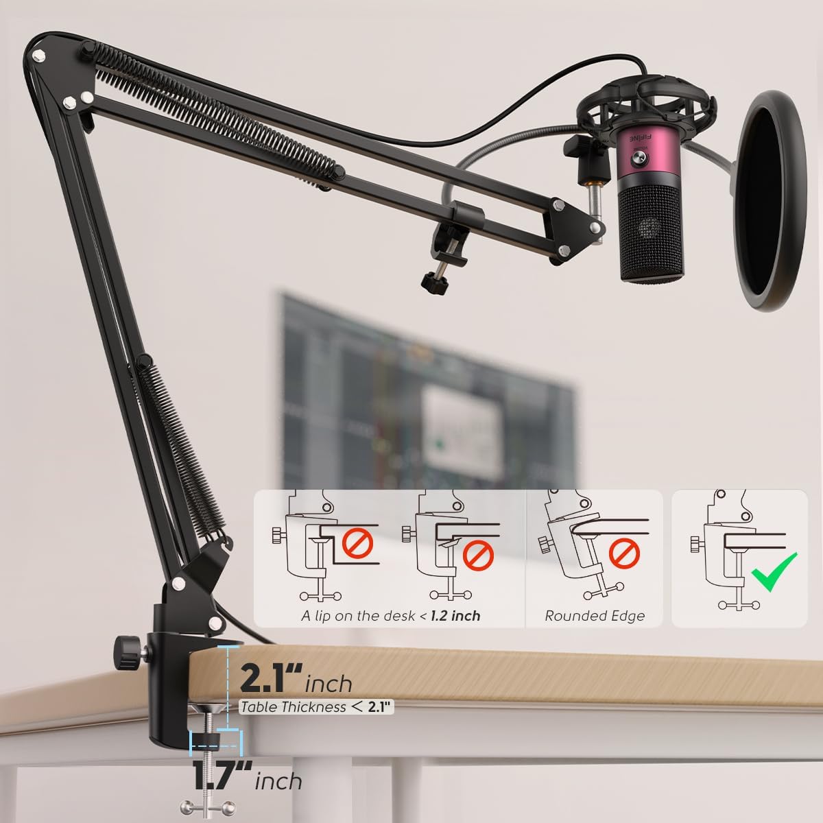 FIFINE Podcast Microphone Kit-USB PC Computer Recording Microphone, Condenser Mic Set for Streaming, Gaming, Voice-Over, Meeting, with Arm Stand, Shock Mount, Pop Filter-T669 Rose Red