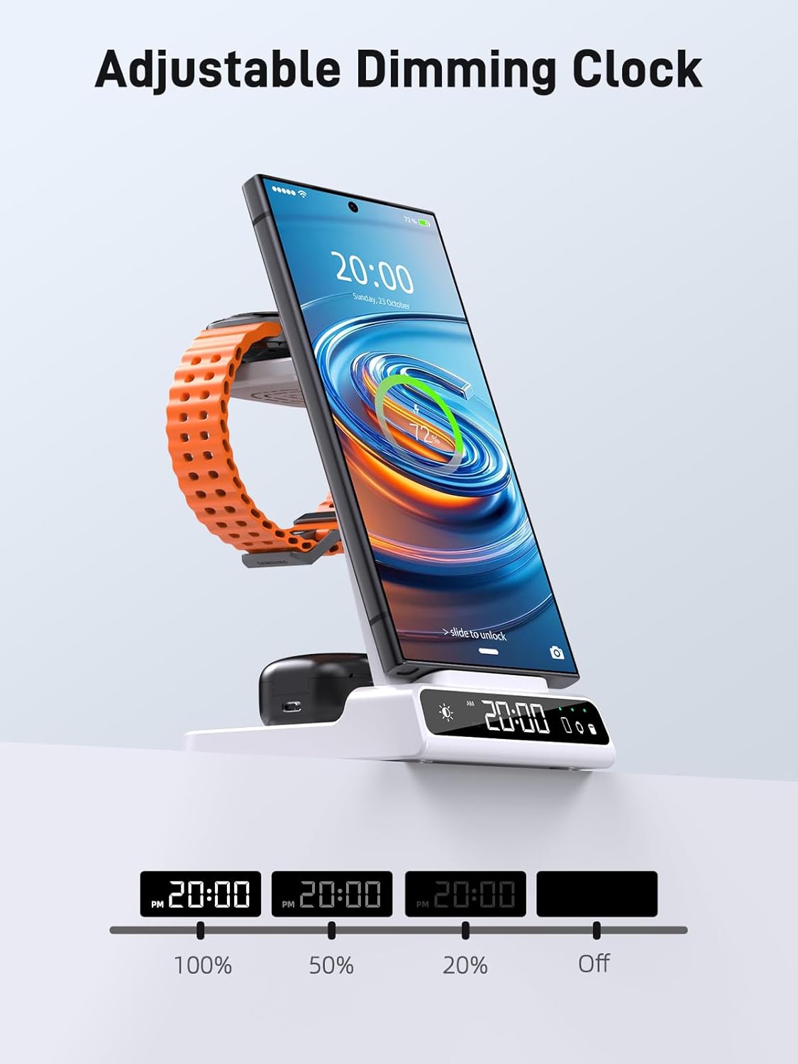 Wireless Charger for Samsung Charging Station, 3 in 1 Android Phone Charger for Samsung Galaxy S25 Ultra/S24 Ultra/S23/Z Fold7/Flip7, Galaxy Watch 8/8 Classic/Ultra/7/6/5, Galaxy Buds 3 Pro/3(White)