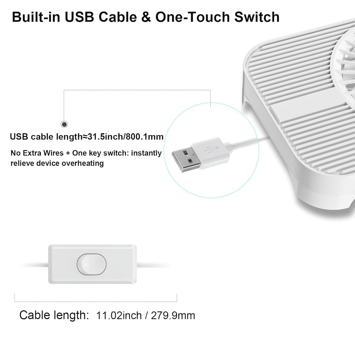 GSCOLER X3 18dB 140mm USB Cooling Fan, Ultra-Quiet USB PC Fan with Built-in Cable & One-Touch Switch for Router