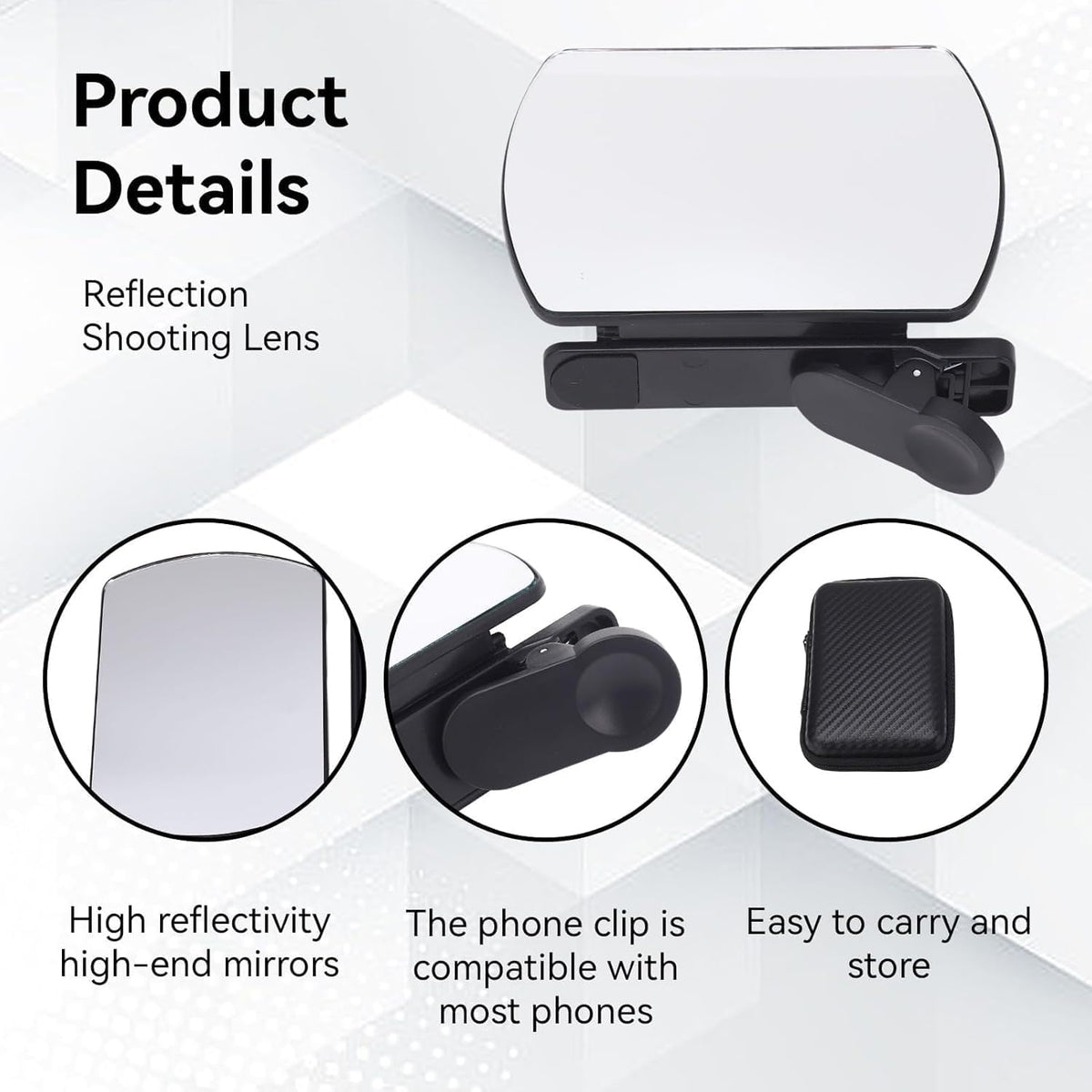 Mirror Effect Lens - Capture Stunning Reflections Instantly,Camera Mirror Reflection Clip for Back Camera Recording, Adjustable Hd Glass Phone Shooting Reflection Mirror (Black-Control)
