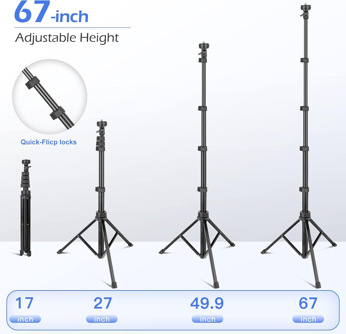 Sensyne 67" Phone-Tripod, Extendable Cell Phone Tripod Stand & Selfie Stick with Wireless Remote and Phone Holder, Compatible with iPhone Android Phone, Camera