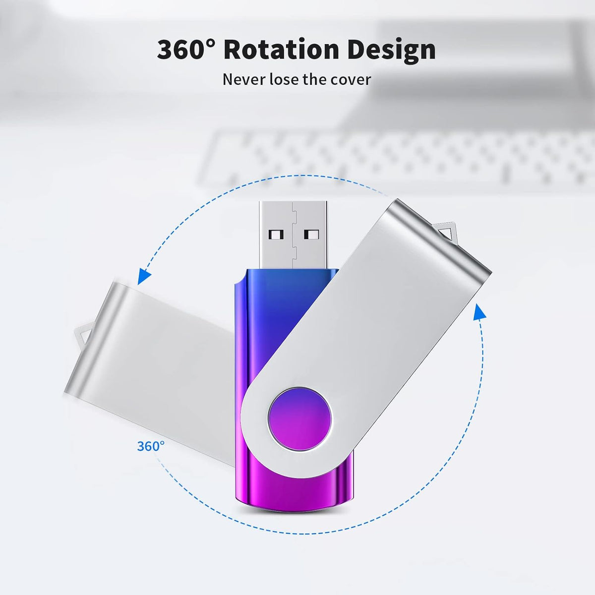 ABLAZE 2GB Flash Drive 2 Pack, USB 2.0 Thumb Drives with Lanyards Swivel USB Memory Stick 2GB（Green and Purple