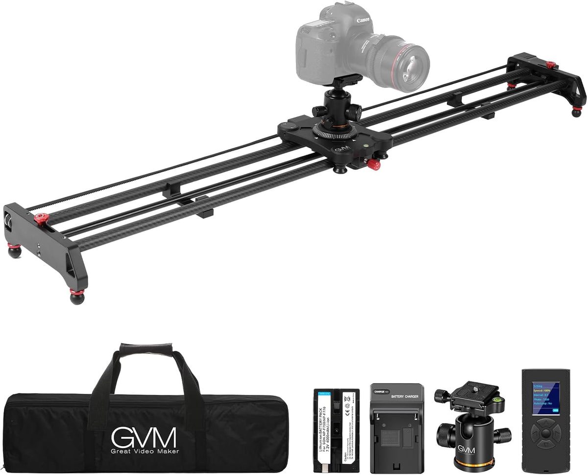 GVM 48"/120CM Carbon Fiber Motorized Camera Slider, Professional Camera Slider with Remote Control, Support Video Mode, Time Lapse Photography, Horizontal, Tracking and 120° Panoramic Shooting