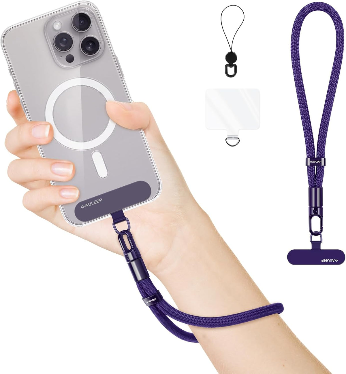 AULEEP Phone Wrist Strap for Women Men - Anti theft Phone Lanyard for Phone Case, iPhone, Cute Phone Wristlet, Hand Strap with 2 Tabs, PhoneChain, Bracelet Strap, Purple