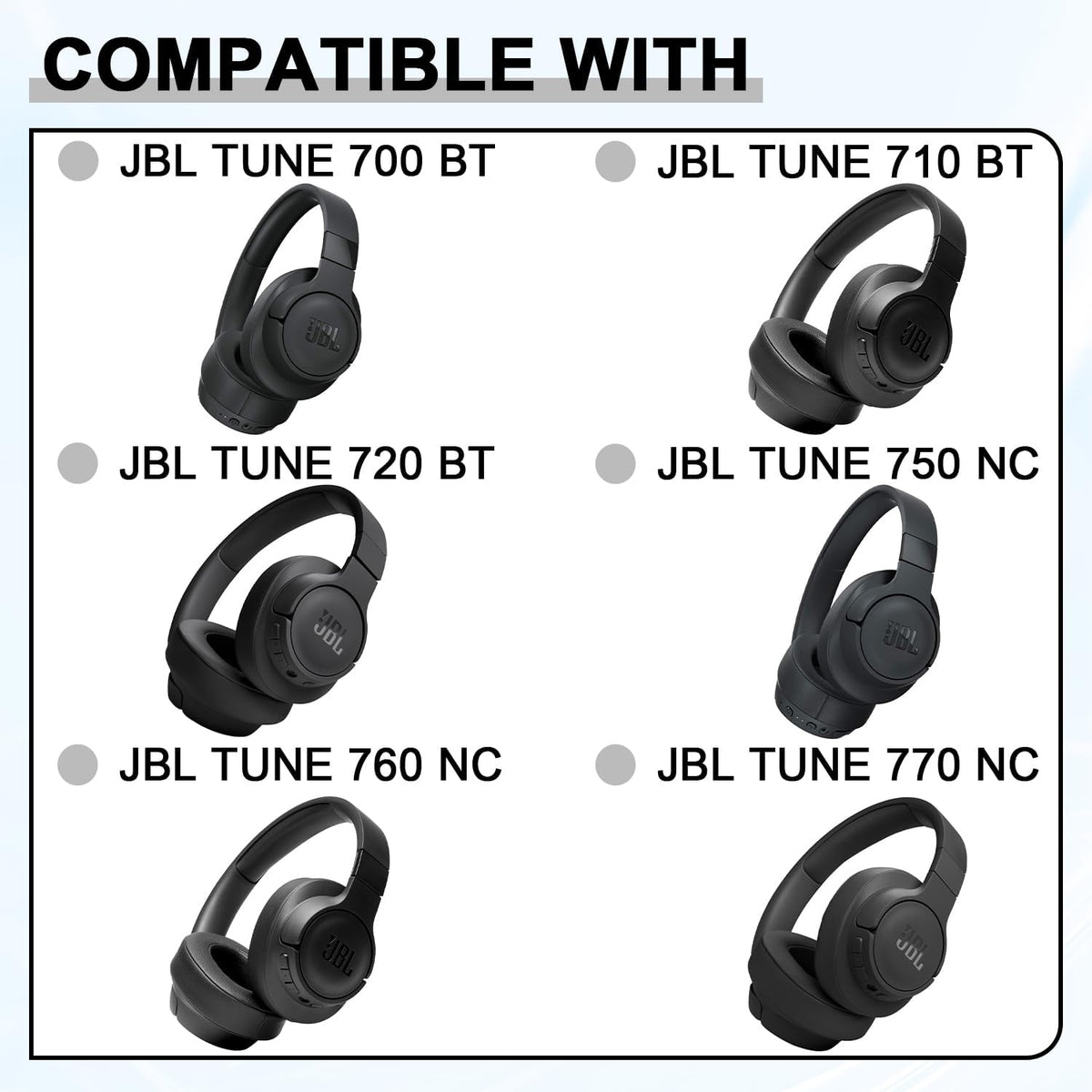 Replacement Ear Pads for JBL Tune 700(700BT)/710(710BT)/720(720BT)/750(750BT,750BTNC)/760(760NC)/770(770NC) Headphones, Headset Ear Cushions, Headset Earpads, Ear Cups Cover-White