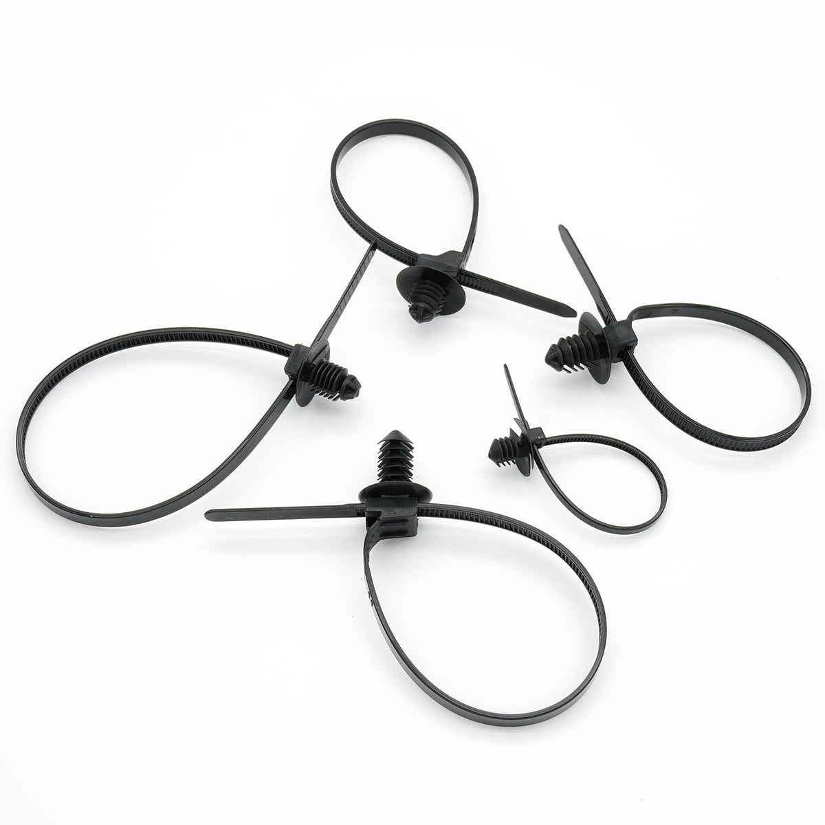 Semrien 240 Pcs Push Mount Cable Ties Assorted Sizes, Black Nylon Push Mount Zip Ties Wire Harness Clips, 6-Types Snap in Zip Ties Self Locking Automotive Wire Ties for Wire Tying, Automotive