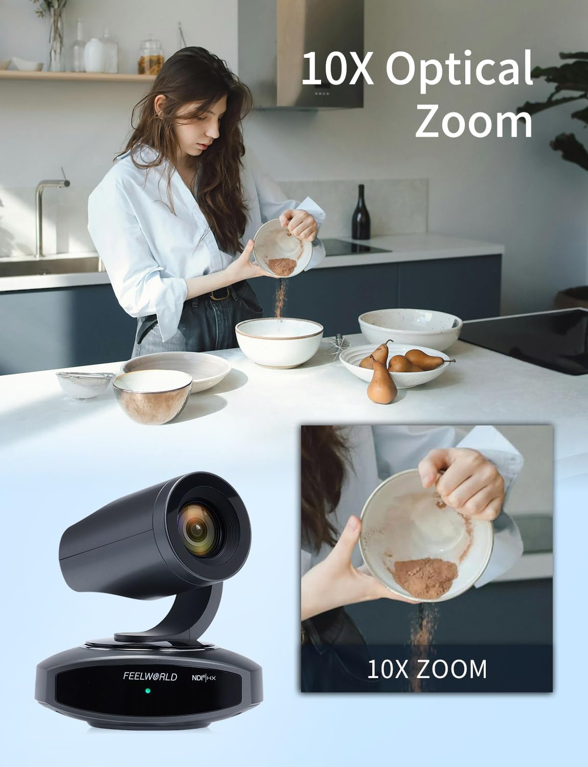 FEELWORLD NDI10X NDI PTZ Camera 4K Resolution 10X USB HDMI POE NDI HX2 Supported AI Tracking Auto Focus for Video Conference Rooms Live Streaming Church Worship and Event with Zoom YouTube Teams OBS