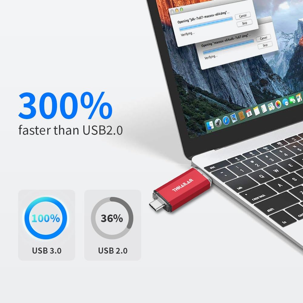 Thkailar 5 Pack 64GB USB C Flash Drive OTG High Speed for Store Data-USB 3.0 Thumb Drive C Jump Drive-Compatible with Samsung,Mac Pro,Laptops,Tablets,PC(Red)