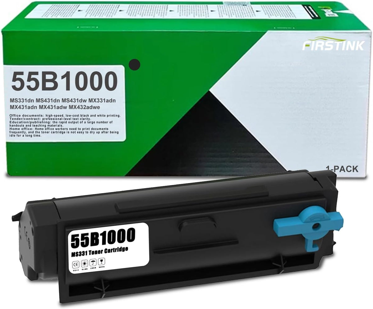 High Yield 55B1000 Black Toner Cartridge [with New Chip] MS331 Toner Replacement for MS331dn MS431dn MS431dw MX331adn MX431adn MX431adw MX432adwe Printers Toner (3,800 Pages)