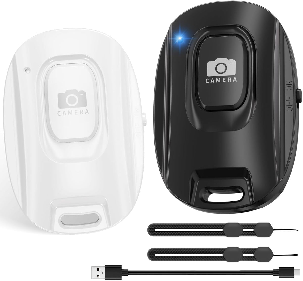 MAIRAN Rechargeable Wireless Camera Remote Shutter for iPhone and Android Smartphones,2 Pack Bluetooth Phone Remote Control,Selfie Button for Photos and Videos Charging Cable Included-Black&White