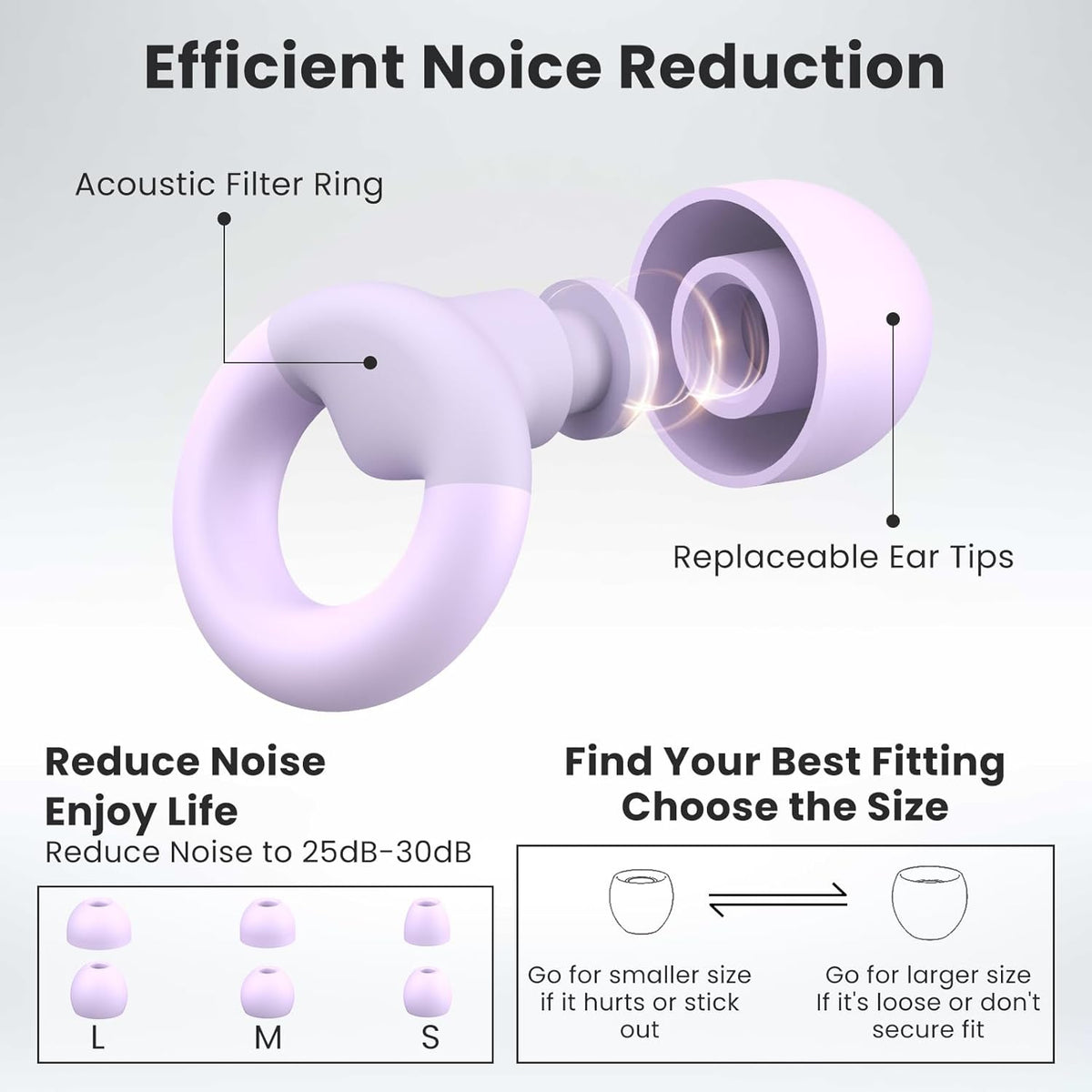 Earplugs for Sleeping & Noise Reduction - Soft Silicone Earplugs with 7 Pairs Ear Tips & One Connection Cord, Hearing Protection for Sleeping, Concerts, Work & Sound Reduction 25dB-30db