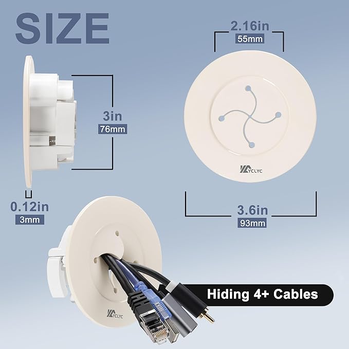 3in TV Cable Hider Wall Kit, YCLYC Large TV Cord Hider for Wall Mounted TV