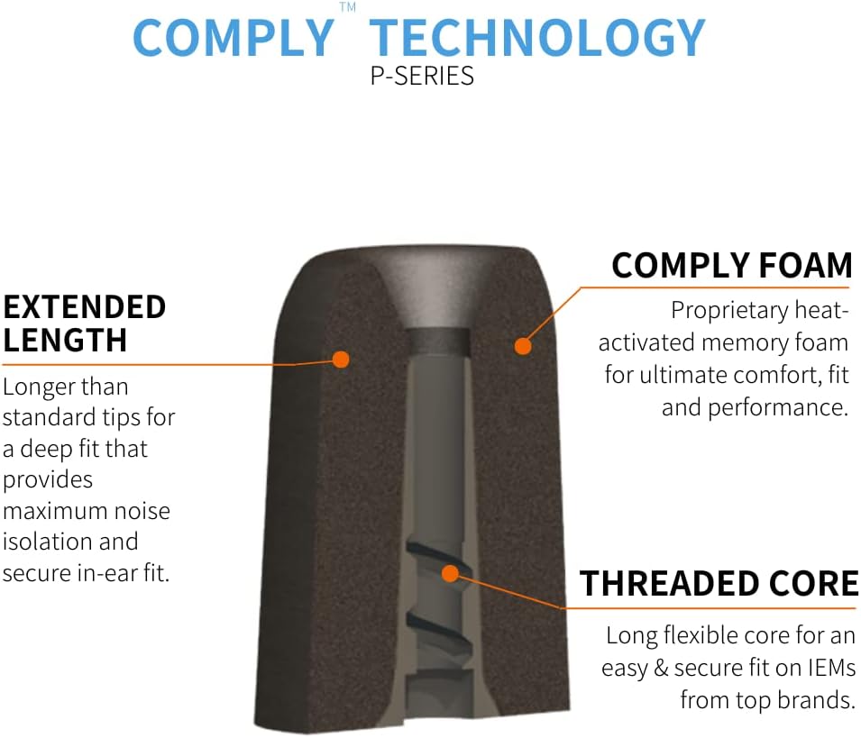 Comply P-Series | Memory Foam Replacement Ear Tips Designed for Etymotic, NuForce, ISOtunes PRO, Q-Jays, & More | Superior Noise Isolation, Ultimate Comfort, Secure Fit | Black, Small (3 Pairs)