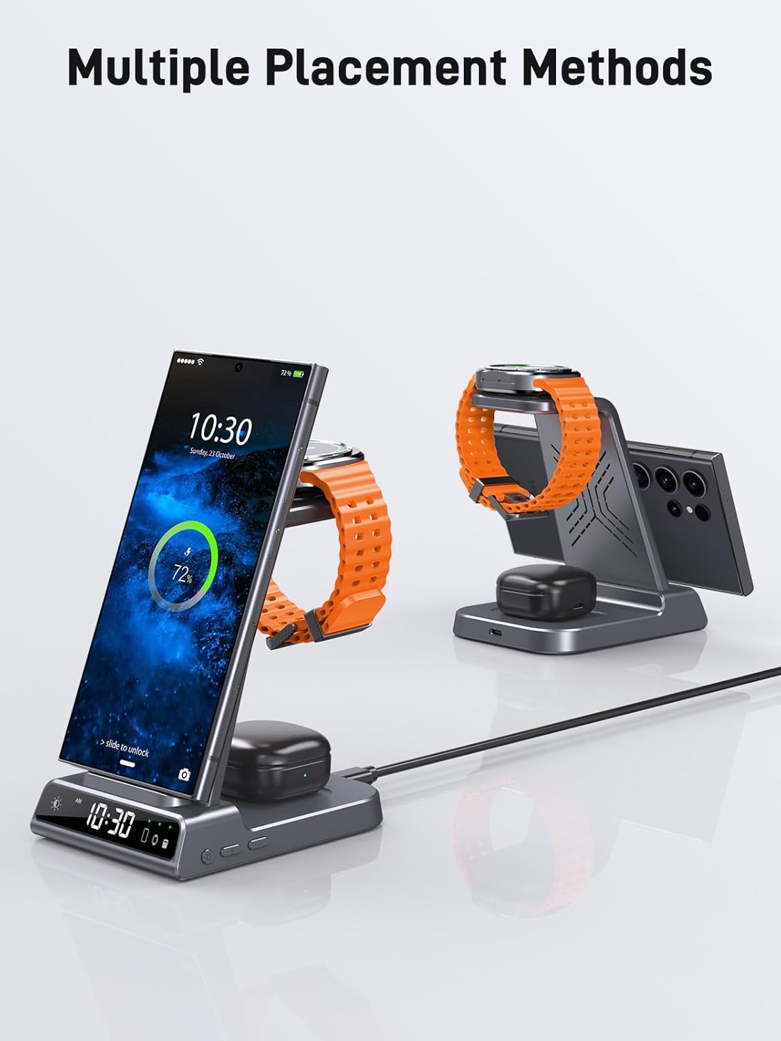 Wireless Charger for Samsung Charging Station, 3 in 1 Android Phone Wireless Charger for Samsung Galaxy S25 Ultra/S24 Ultra/S23/Z Fold7/Flip7/Buds, for Galaxy Watch 8/Ultra/7/6/5/4/3 (Grey)