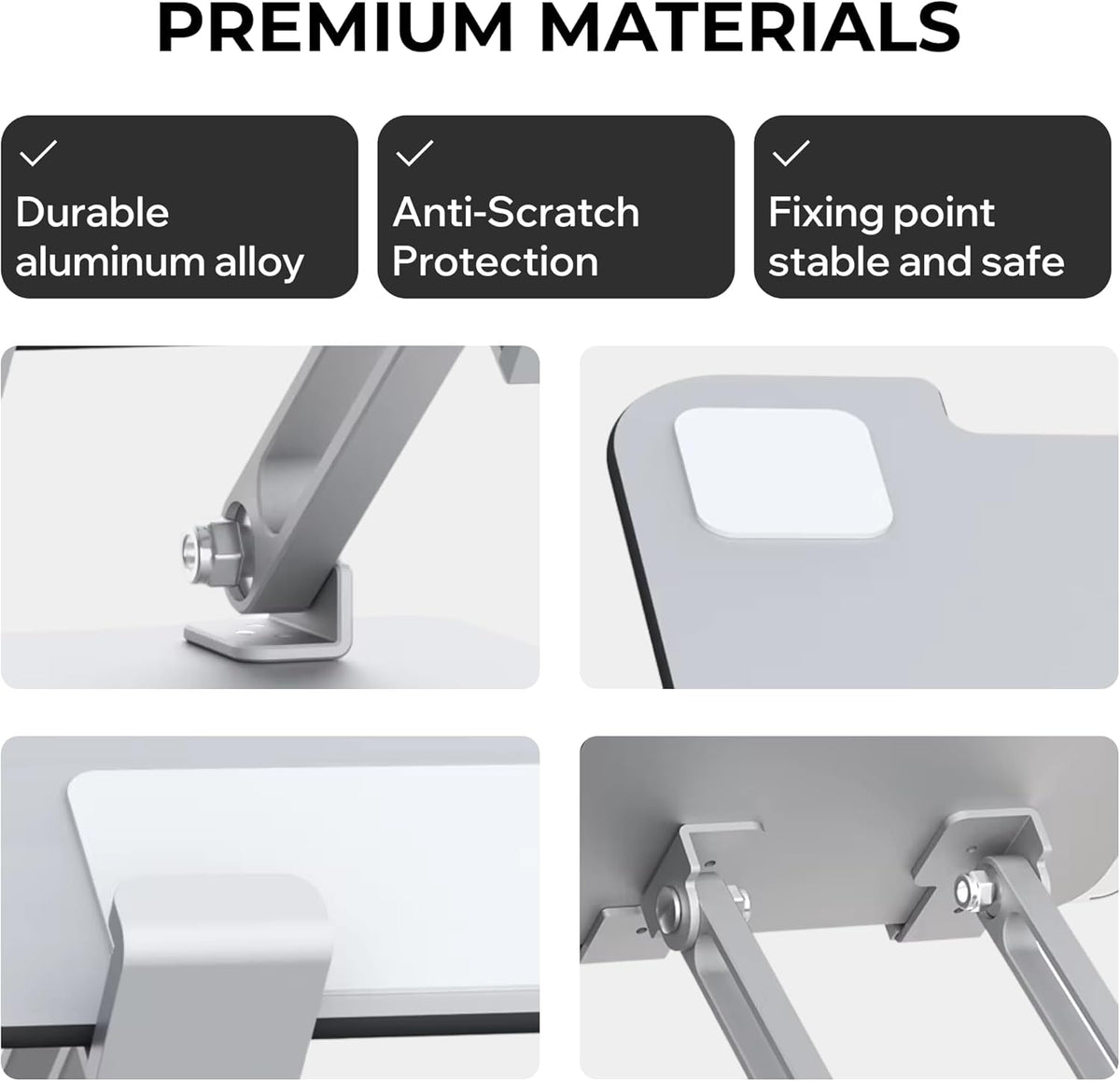 Foldable Aluminum Tablet & Phone Stand — Adjustable Height & Angle, Portable Desk Holder with Anti-Slip Pads for iPad, iPhone, Kindle, Smartphones & Tablets, Helping Reduce Neck and Eye Strain