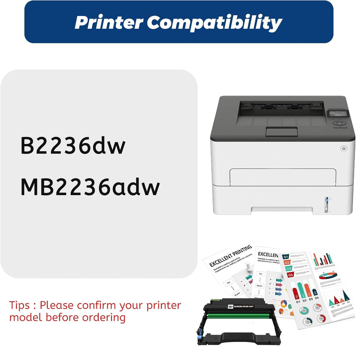 B2236 Drum Unit,1 Pack Compatible Replacement B220Z00 Imaging Unit for Lexmark B2236dw MB2236adw Printer,NOT Include Toner,( Black,UP to 12500 Pages)
