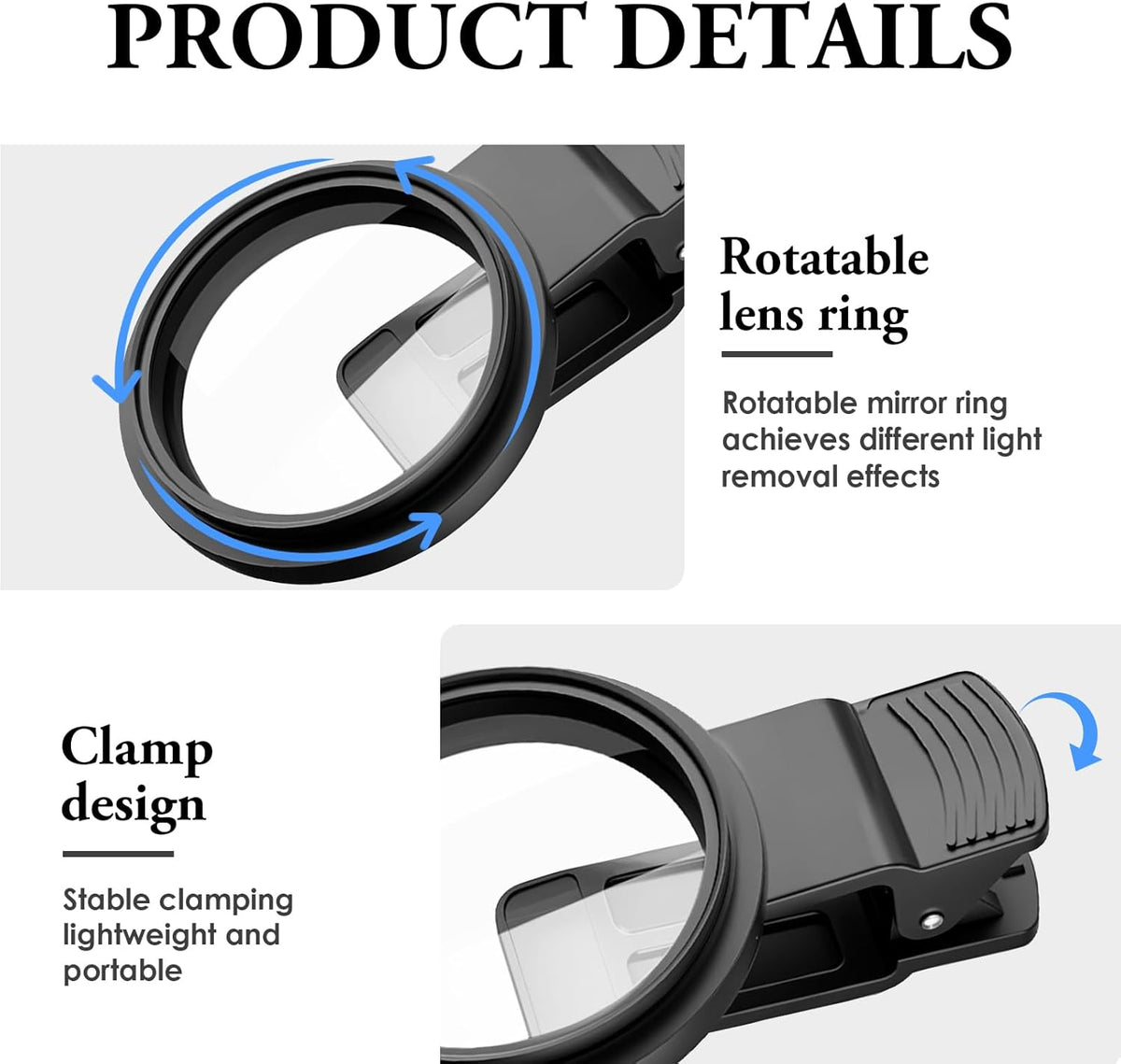 Clip - on Phone Polarizer Lens, Anti - Glare Polarizing Filter for Smartphone Cameras, Universal Clip Design with Cleaning Kit, Enhance Color & Reduce Reflections for Outdoor/Glass Photography