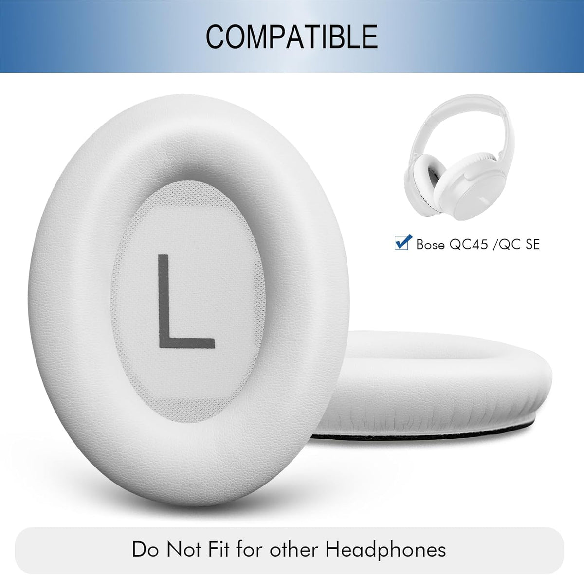 GEVO Replacement Ear Pads for Bose QC45, Ear Cushions for Bose QuietComfort 45 (QC45) & Quiet Comfort SE (QC SE) Headphones, Earpads with Softer Leather Noise Isolation Foam (White)