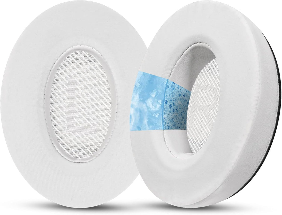 Full Cooling Gel Replacement Earpads for Bose Quiet Comfort QC35 Headphones Ear Pads Cushions with Breathable Ice Silk Fabric, High-Density Noise Cancelling Foam - White