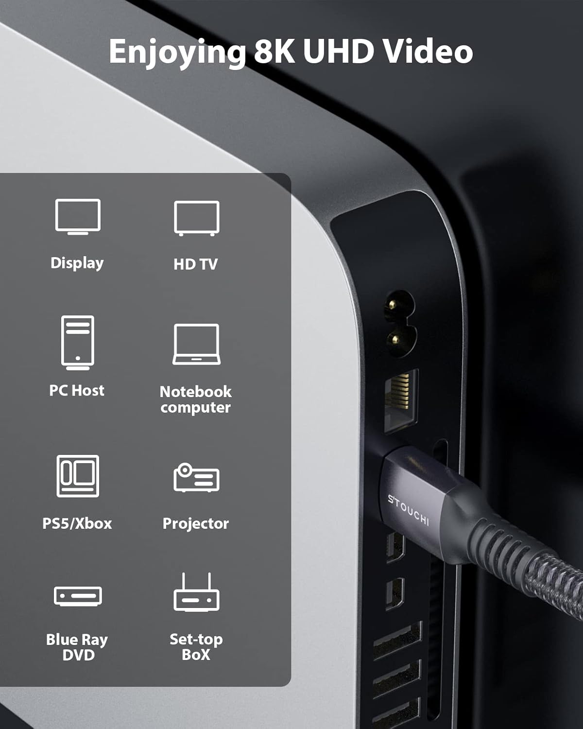 8K 5FT, 48Gbps 2.1a 4K@120Hz 8K@60Hz, PS5, 4K, Dolby Stouchi HDMI Cable for Soundbar Ultra High Speed HDMI Cord