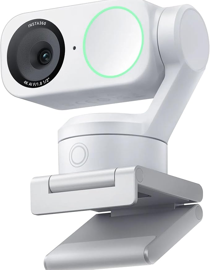 Insta360 Link 2 - PTZ 4K Webcam (White) for PC/Mac 1/2 Sensor AI Tracking HDR AI Noise-Canceling Mic Gesture Control for Streaming Video Calls Gaming Bundle with Flexible Tripod &amp Lens Clo